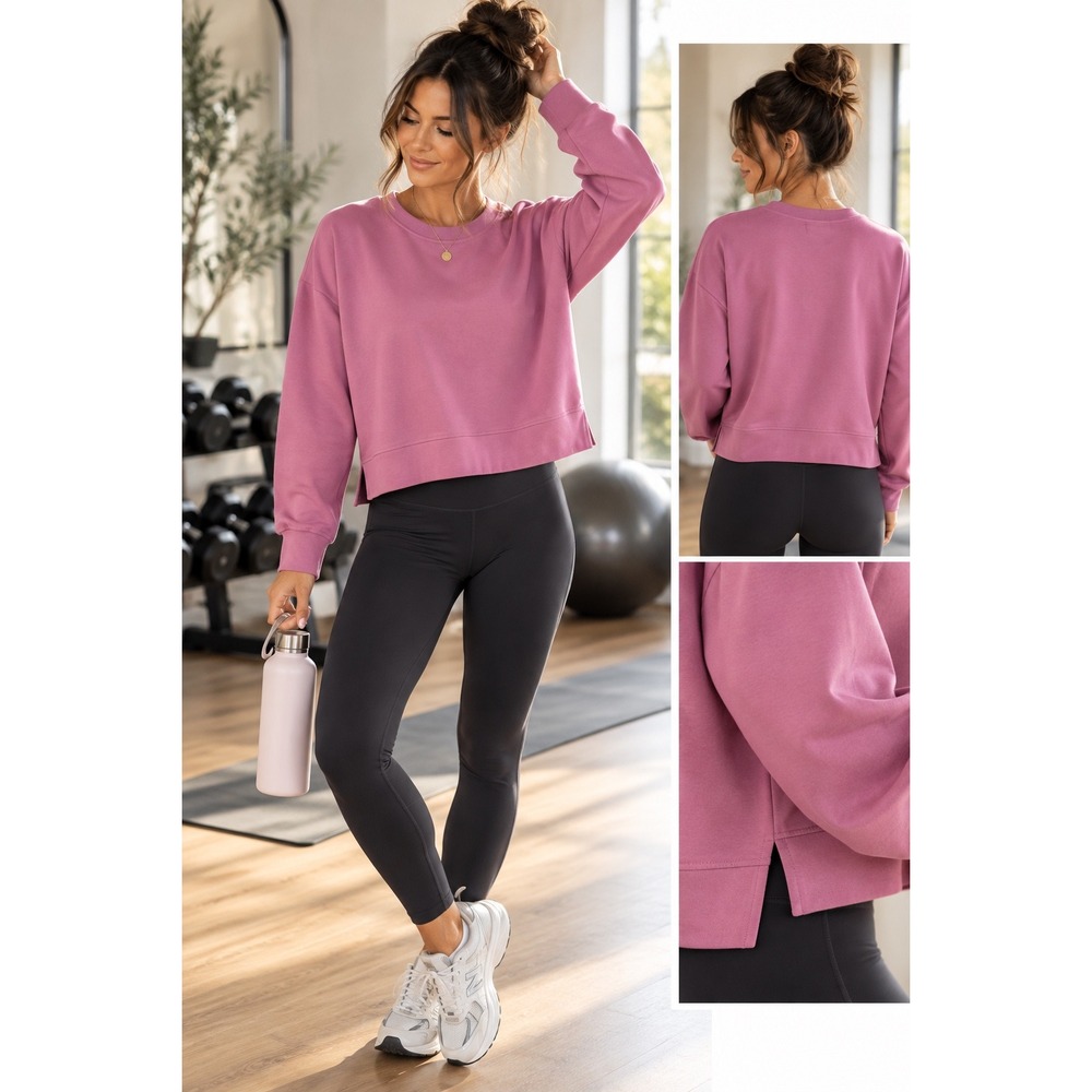 Athleta Coaster Luxe Sweatshirt Orchid Pink Pullover Crewneck Womens Size M Soft